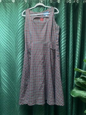 Collectif Burgundy and Navy Plaid Sleeveless Midi Dress